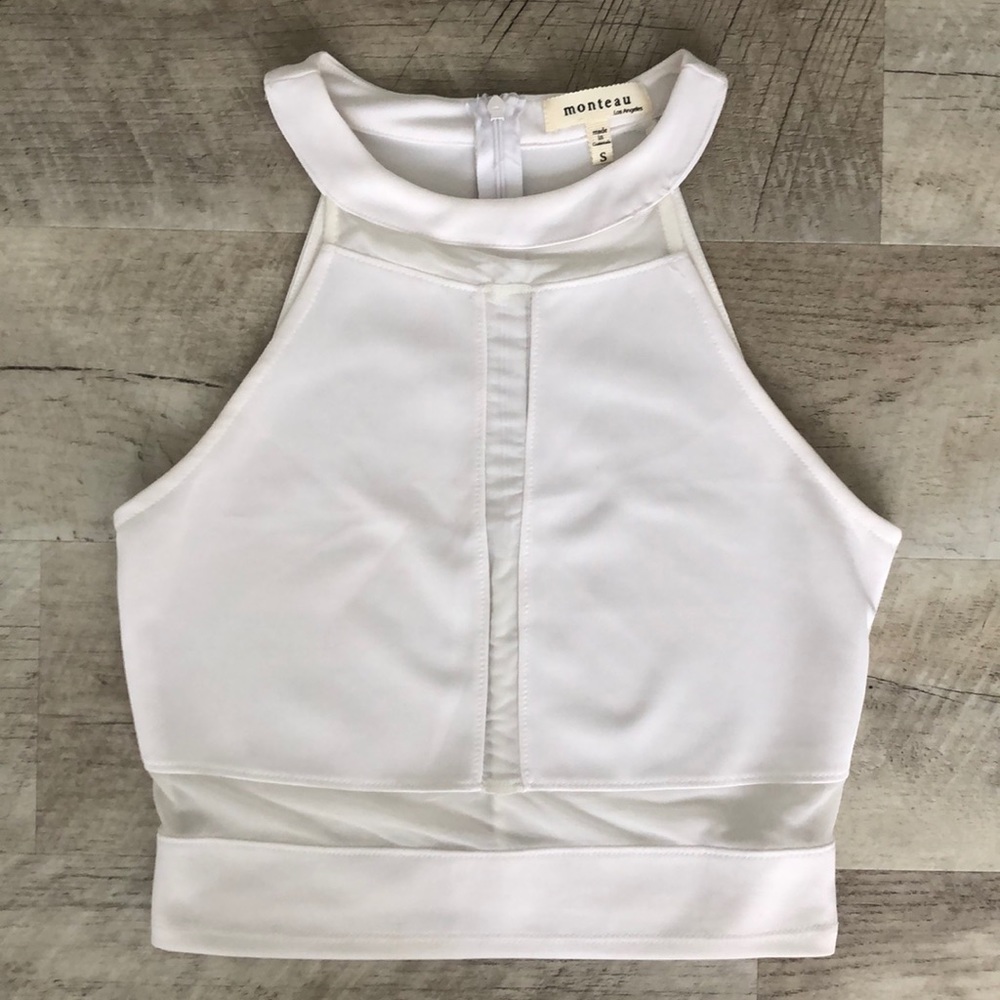 White Mesh Crop Top